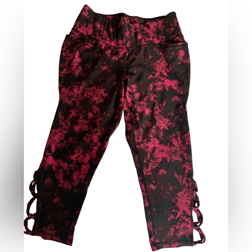 IVI Black & Pink Capris Crop Work Out Gym Pants Comfy & Cute Plus Size Women’s